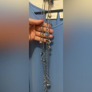 Chico’s Silver adjustable necklace with blue stones
